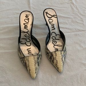 Sam Edelman snakeskin print slide-on 3 1/2” heels